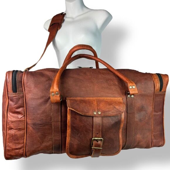 Komal’s Passion Leather Duffel Travel Weekender Overnight Bag Vintage Rustic - Picture 1 of 16